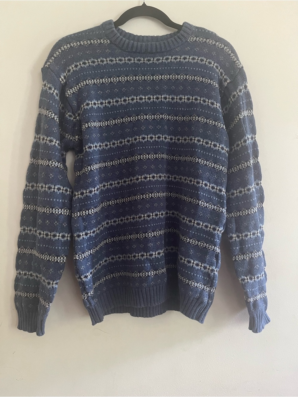 Vintage Cherokee 100% Cotton Blue Nordic Cabin Knit Sweater Medium Winter Cozy